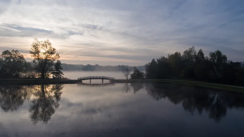 Amanecer con niebla sobre un lago